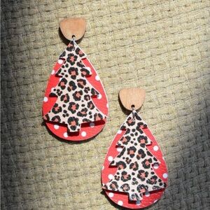 Leopard Print Red Teardrop Earrings